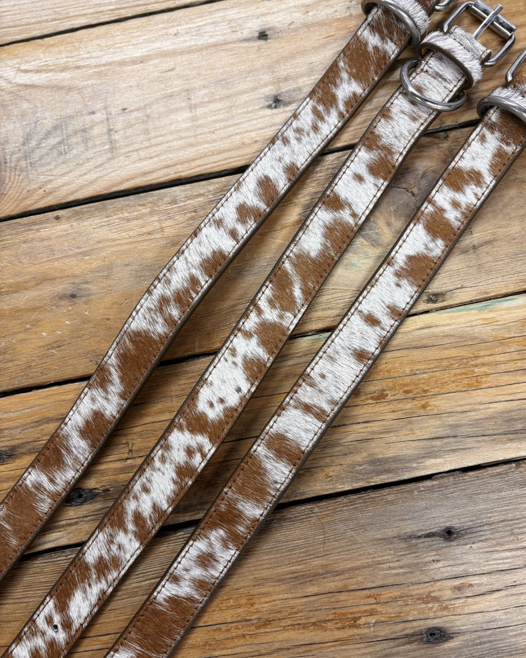 Patchy Caramel Cowhide Dog Collar