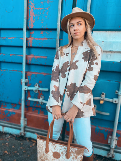 Cow Print Faux Suede Jacket